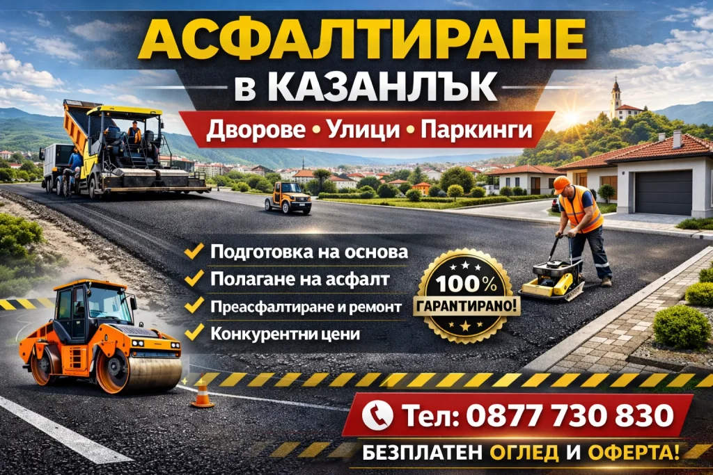 Асфалтиране в Казанлък – Професионално полагане на асфалт за дворове и паркинги