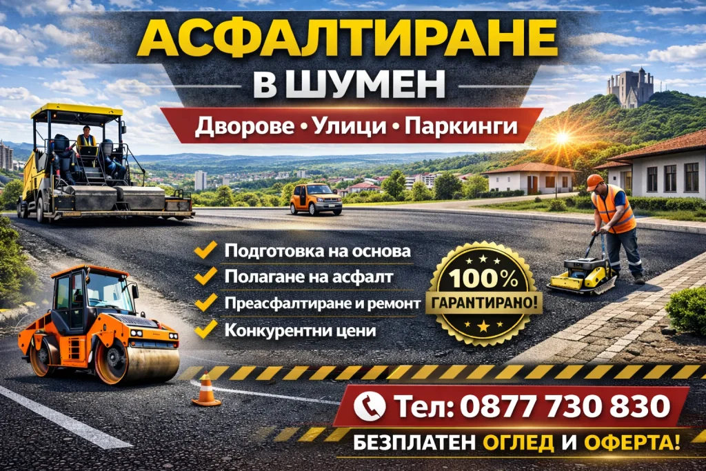 Асфалтиране Шумен – професионално полагане на асфалт за дворове, улици и паркинги
